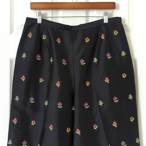 Talbots 90's Vintage Floral Embroidered Silk High Waisted Tapered Leg Pants 14 - Picture 2 of 14